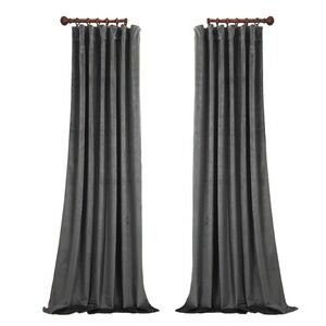 StangH Velvet Room Darkening Sound Reducing Curtains, Grey, W52 x L90, 2 Panels